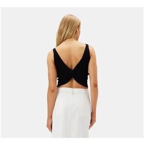 Amour Vert Finn Organic Cotton Knit Crop Top Black Reversible Twist L or XL, New